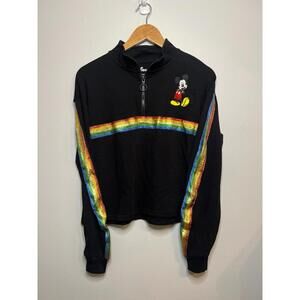 Disney Black Sparkle Rainbow Stripe Long Sleeve Zip Womens Sweat Shirt Top L‎